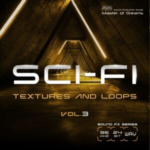 Glowing triangular panels line a long, narrow metallic corridor from Sci-Fi Textures and Loops Vol.3 in dark perspective.