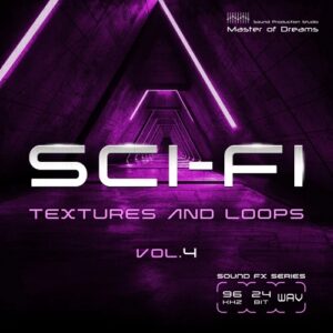 Sci-Fi Textures and Loops Vol.4 text appears over a perspective view of a purple illuminated triangular corridor.