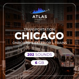Chicago L train travels on elevated tracks between city buildings.