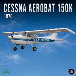 1970 Cessna Aerobat 150K single-engine airplane in flight against a blue sky.