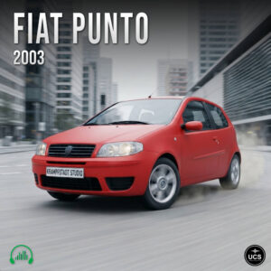 Red 2003 Fiat Punto three-door subcompact supermini hatchback drives quickly along a city street.