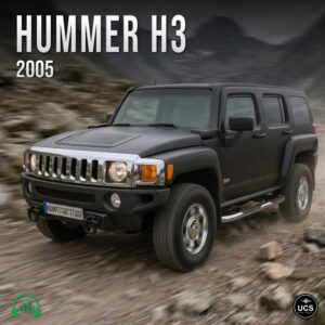 Black Hummer H3 2005 mid-size SUV drives off-road along a rocky path.
