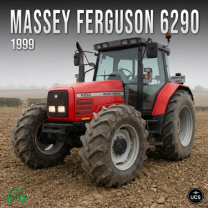 Massey Ferguson 6290 1999 tractor in red parked in a freshly plowed field on a foggy day.