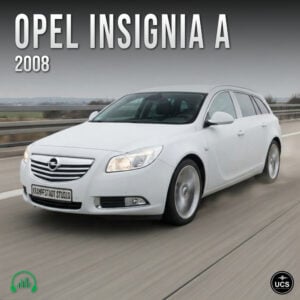 White Opel Insignia A 2008 large family car drives along a highway.