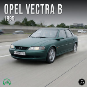 Dark green 1995 Opel Vectra B large family car driving on a highway.