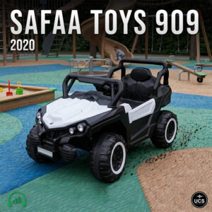 Safaa Toys 909 2020 black and white electric ride-on toy car with a roll bar on a playground.