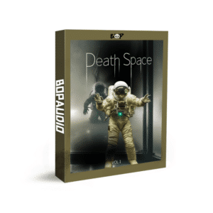 Cover of an audio product box titled "Death Space Vol. 1" featuring two astronauts in a sound effects library scene.