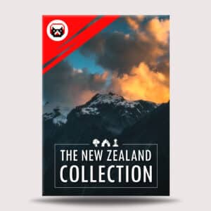 Image of a sound effects library on Sonniss: Cover with mountain range at sunset, "The New Zealand Collection" text displayed.