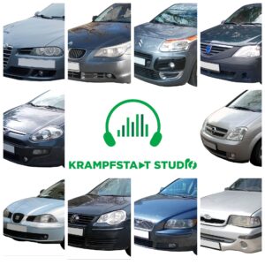 Image of a sound effects library for car fronts; perfect for enhancing automotive audio scenes. "Krampfstadt Studio" central logo.
