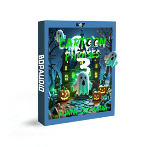 Image of a sound effects library: "CARTOON PHRASES 3 FUNNY ORCHESTRA" sfx, perfect for cartoon ghost & haunted house sound effects.