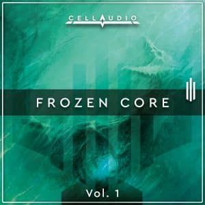 Frozen Core Vol. 1 album cover for ambient sfx library on Sonniss—geometric teal/green design with icy, abstract textures.