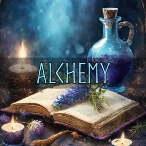 A mystical alchemy sound effects library: open book, potion bottle & candles atmosphere—perfect for magical sound design.