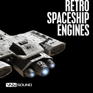 An epic SFX library image on Sonniss: Retro spaceship engine sound effects, glowing blue engines in deep space.