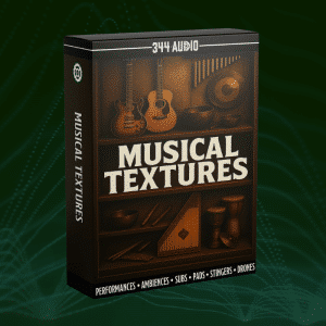 A 3D box labeled "MUSICAL TEXTURES" on Sonniss, a sound effects library for musical ambiences, stingers & drones.