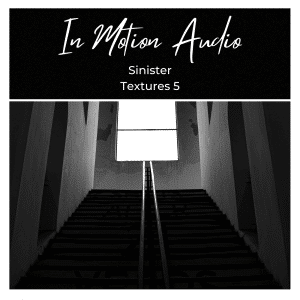 Black & white image of stairway leading to light; "In Motion Audio, Sinister Textures 5" sfx library on Sonniss.