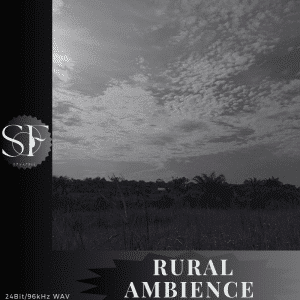 Black and white rural landscape with grassy fields, distant trees, cloudy sky. “Rural Ambience” text at bottom, “SF” logo top left.